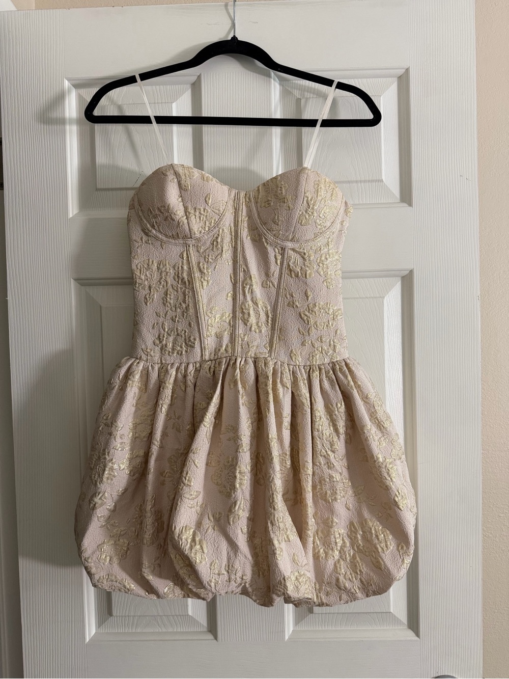 Windsor Blush and Gold Strapless Bustier Bubble-Hem Dress